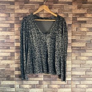 Rails Sami Gray Charcoal Leopard Long Sleeve Top V Neck Medium Linen Blend Knit
